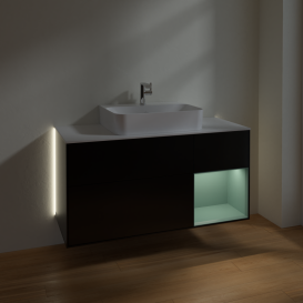 Тумба под раковину Villeroy & Boch Finion 120х50,1 см с подсветкой МДФ черный матовый лак/стекло белое матовое G171GMPD
