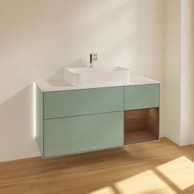 Тумба під раковину Villeroy & Boch Finion 120х50,1 см із підсвічуванням МДФ оливковий матовий лак/скло біле матове G171GNGM