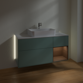 Тумба під раковину Villeroy & Boch Finion 120х50,1 см із підсвічуванням МДФ оливковий матовий лак/скло біле матове G171GNGM