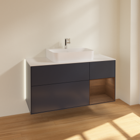 Тумба под раковину Villeroy & Boch Finion 120х50,1 см с подсветкой МДФ темно-синий матовый лак/стекло белое матовое G171GNHG
