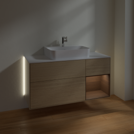 Тумба под раковину Villeroy & Boch Finion 120х50,1 см с подсветкой МДФ шпон дуба/стекло белое матовое G171GNPC