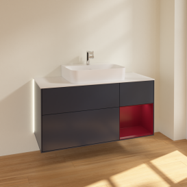 Тумба под раковину Villeroy & Boch Finion 120х50,1 см с подсветкой МДФ темно-синий матовый лак/стекло белое матовое G171HBHG