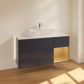 Тумба под раковину Villeroy & Boch Finion 120х50,1 см с подсветкой МДФ темно-синий матовый лак/стекло белое матовое G171HFHG