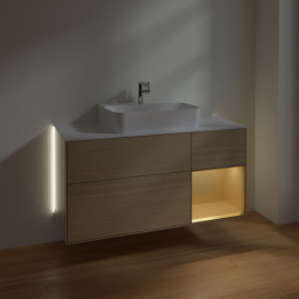 Тумба под раковину Villeroy & Boch Finion 120х50,1 см с подсветкой МДФ шпон дуба/стекло белое матовое G171HFPC