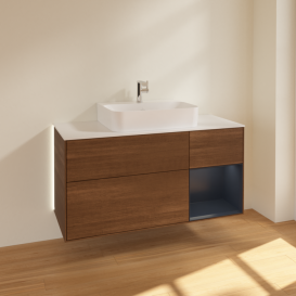 Тумба под раковину Villeroy & Boch Finion 120х50,1 см с подсветкой МДФ шпон грецкого ореха/стекло белое матовое G171HGGN