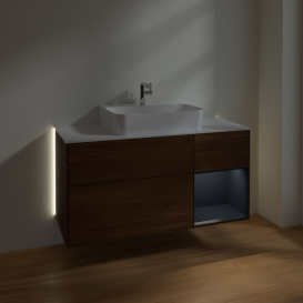 Тумба под раковину Villeroy & Boch Finion 120х50,1 см с подсветкой МДФ шпон грецкого ореха/стекло белое матовое G171HGGN