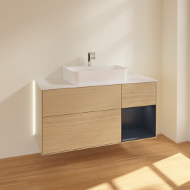 Тумба под раковину Villeroy & Boch Finion 120х50,1 см с подсветкой МДФ шпон дуба/стекло белое матовое G171HGPC