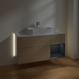 Тумба под раковину Villeroy & Boch Finion 120х50,1 см с подсветкой МДФ шпон дуба/стекло белое матовое G171HGPC