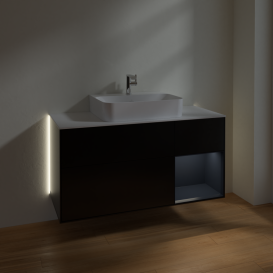 Тумба под раковину Villeroy & Boch Finion 120х50,1 см с подсветкой МДФ черный матовый лак/стекло белое матовое G171HGPD