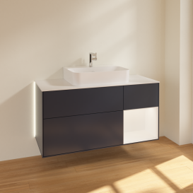 Тумба под раковину Villeroy & Boch Finion 120х50,1 см с подсветкой МДФ темно-синий матовый лак/стекло белое матовое G171MTHG