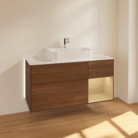 Тумба под раковину Villeroy & Boch Finion 120х50,1 см с подсветкой МДФ шпон грецкого ореха/стекло белое матовое G171PCGN