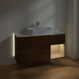 Тумба под раковину Villeroy & Boch Finion 120х50,1 см с подсветкой МДФ шпон грецкого ореха/стекло белое матовое G171PCGN