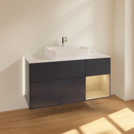 Тумба под раковину Villeroy & Boch Finion 120х50,1 см с подсветкой МДФ темно-синий матовый лак/стекло белое матовое G171PCHG
