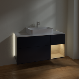 Тумба под раковину Villeroy & Boch Finion 120х50,1 см с подсветкой МДФ темно-синий матовый лак/стекло белое матовое G171PCHG