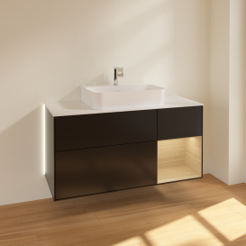 Тумба под раковину Villeroy & Boch Finion 120х50,1 см с подсветкой МДФ черный матовый лак/стекло белое матовое G171PCPD