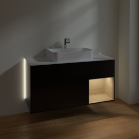 Тумба под раковину Villeroy & Boch Finion 120х50,1 см с подсветкой МДФ черный матовый лак/стекло белое матовое G171PCPD