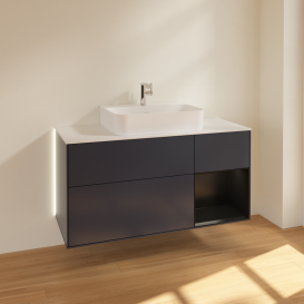 Тумба под раковину Villeroy & Boch Finion 120х50,1 см с подсветкой МДФ темно-синий матовый лак/стекло белое матовое G171PDHG