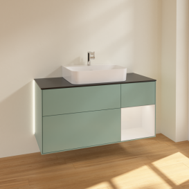 Тумба под раковину Villeroy & Boch Finion 120х50,1 см с подсветкой МДФ оливковый матовый лак/стекло черное матовое G172GFGM