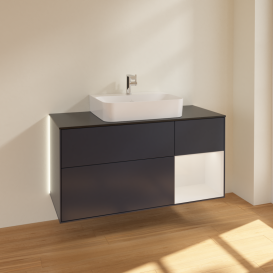 Тумба под раковину Villeroy & Boch Finion 120х50,1 см с подсветкой МДФ темно-синий матовый лак/стекло черное матовое G172GFHG