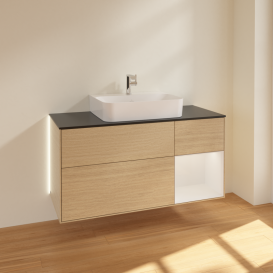 Тумба под раковину Villeroy & Boch Finion 120х50,1 см с подсветкой МДФ шпон дуба/стекло черное матовое G172GFPC