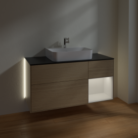 Тумба под раковину Villeroy & Boch Finion 120х50,1 см с подсветкой МДФ шпон дуба/стекло черное матовое G172GFPC
