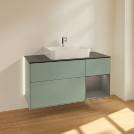 Тумба под раковину Villeroy & Boch Finion 120х50,1 см с подсветкой МДФ оливковый матовый лак/стекло черное матовое G172GKGM