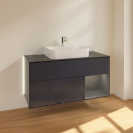 Тумба под раковину Villeroy & Boch Finion 120х50,1 см с подсветкой МДФ темно-синий матовый лак/стекло черное матовое G172GKHG