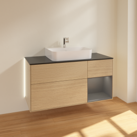 Тумба под раковину Villeroy & Boch Finion 120х50,1 см с подсветкой МДФ шпон дуба/стекло черное матовое G172GKPC