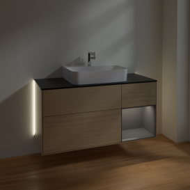 Тумба под раковину Villeroy & Boch Finion 120х50,1 см с подсветкой МДФ шпон дуба/стекло черное матовое G172GKPC