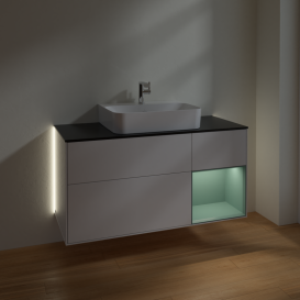 Тумба под раковину Villeroy & Boch Finion 120х50,1 см с подсветкой МДФ глянцевый белый лак/стекло черное матовое G172GMGF