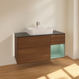 Тумба под раковину Villeroy & Boch Finion 120х50,1 см с подсветкой МДФ шпон грецкого ореха/стекло черное матовое G172GMGN