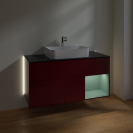 Тумба под раковину Villeroy & Boch Finion 120х50,1 см с подсветкой МДФ пион матовый лак/стекло черное матовое G172GMHB