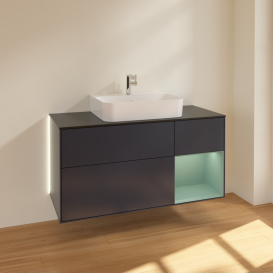 Тумба под раковину Villeroy & Boch Finion 120х50,1 см с подсветкой МДФ темно-синий матовый лак/стекло черное матовое G172GMHG