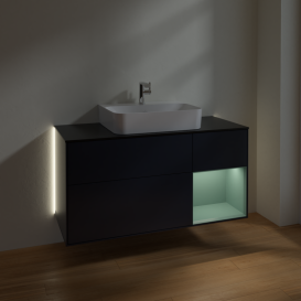 Тумба под раковину Villeroy & Boch Finion 120х50,1 см с подсветкой МДФ темно-синий матовый лак/стекло черное матовое G172GMHG