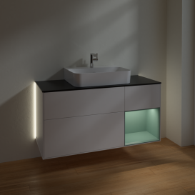 Тумба под раковину Villeroy & Boch Finion 120х50,1 см с подсветкой МДФ белый матовый лак/стекло черное матовое G172GMMT