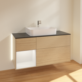 Тумба под раковину Villeroy & Boch Finion 120х50,1 см с подсветкой МДФ шпон дуба/стекло черное матовое G162GMPC