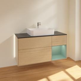 Тумба под раковину Villeroy & Boch Finion 120х50,1 см с подсветкой МДФ шпон дуба/стекло черное матовое G172GMPC