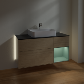 Тумба под раковину Villeroy & Boch Finion 120х50,1 см с подсветкой МДФ шпон дуба/стекло черное матовое G172GMPC