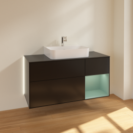 Тумба под раковину Villeroy & Boch Finion 120х50,1 см с подсветкой МДФ черный матовый лак/стекло черное матовое G172GMPD