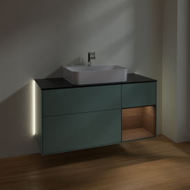 Тумба под раковину Villeroy & Boch Finion 120х50,1 см с подсветкой МДФ оливковый матовый лак/стекло черное матовое G172GNGM