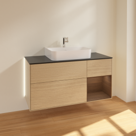 Тумба под раковину Villeroy & Boch Finion 120х50,1 см с подсветкой МДФ шпон дуба/стекло черное матовое G172GNPC