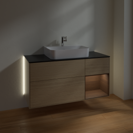 Тумба под раковину Villeroy & Boch Finion 120х50,1 см с подсветкой МДФ шпон дуба/стекло черное матовое G172GNPC