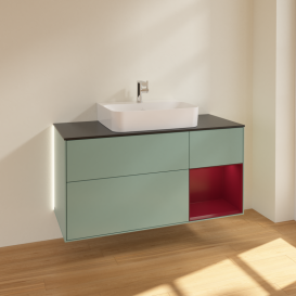 Тумба под раковину Villeroy & Boch Finion 120х50,1 см с подсветкой МДФ оливковый матовый лак/стекло черное матовое G172HBGM