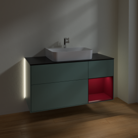 Тумба под раковину Villeroy & Boch Finion 120х50,1 см с подсветкой МДФ оливковый матовый лак/стекло черное матовое G172HBGM