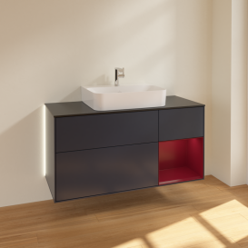 Тумба под раковину Villeroy & Boch Finion 120х50,1 см с подсветкой МДФ темно-синий матовый лак/стекло черное матовое G172HBHG
