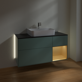Тумба под раковину Villeroy & Boch Finion 120х50,1 см с подсветкой МДФ оливковый матовый лак/стекло черное матовое G172HFGM