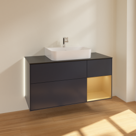 Тумба под раковину Villeroy & Boch Finion 120х50,1 см с подсветкой МДФ темно-синий матовый лак/стекло черное матовое G172HFHG