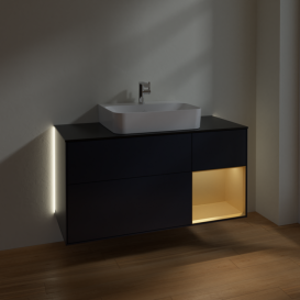 Тумба под раковину Villeroy & Boch Finion 120х50,1 см с подсветкой МДФ темно-синий матовый лак/стекло черное матовое G172HFHG