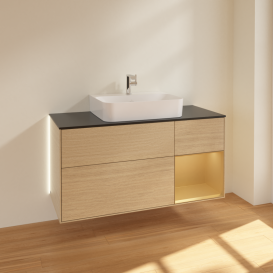 Тумба под раковину Villeroy & Boch Finion 120х50,1 см с подсветкой МДФ шпон дуба/стекло черное матовое G172HFPC