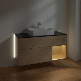 Тумба под раковину Villeroy & Boch Finion 120х50,1 см с подсветкой МДФ шпон дуба/стекло черное матовое G172HFPC